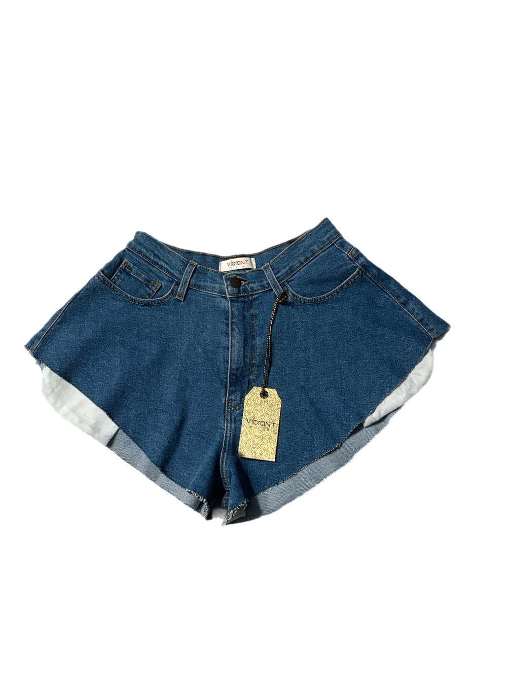 Vibrant Blue Denim High-Waist Flared Flowy Shorts